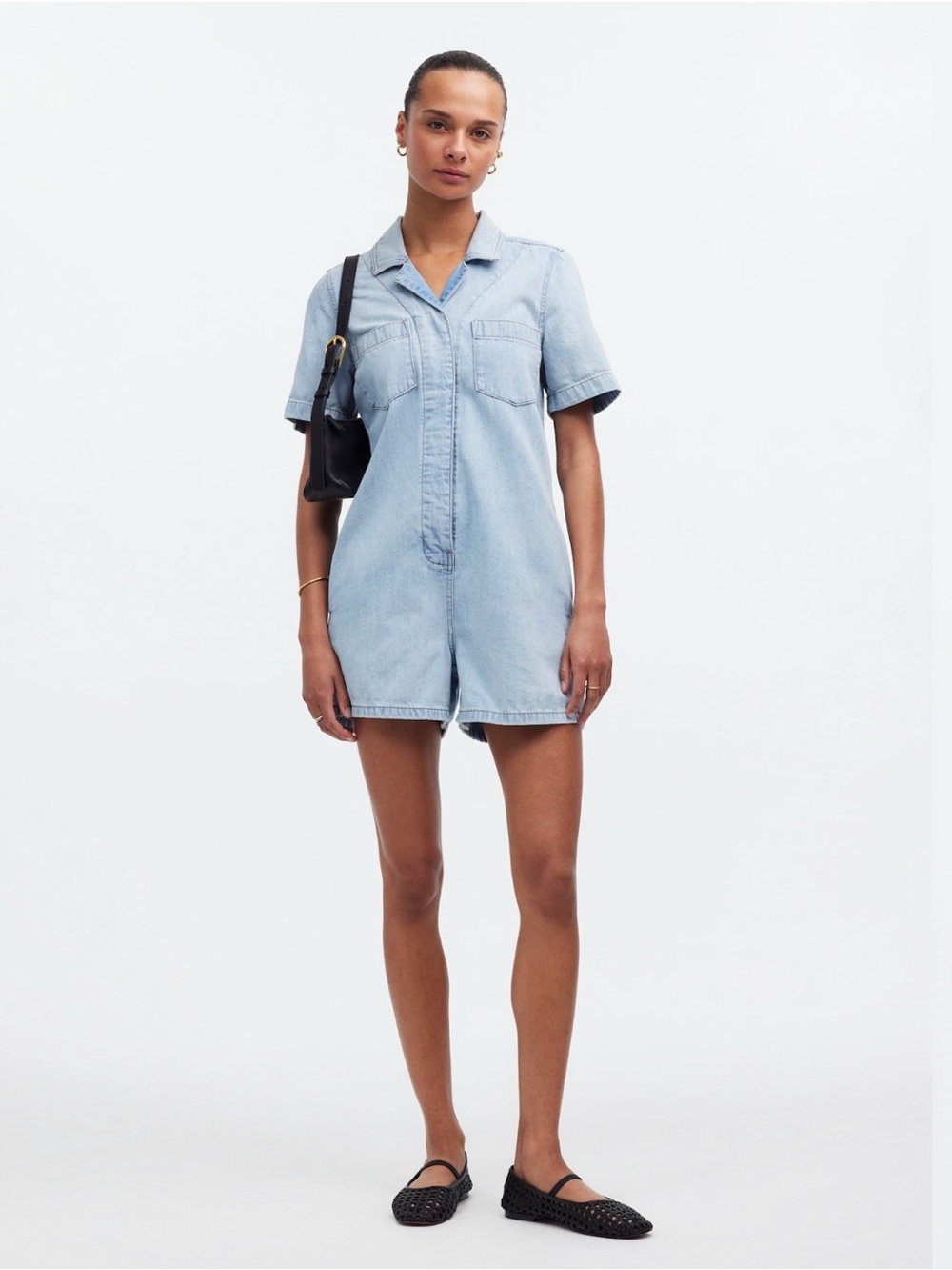 NWOT Madewell Denim Utility Romper w/ Adjustable Waistband Sz M (length altered)